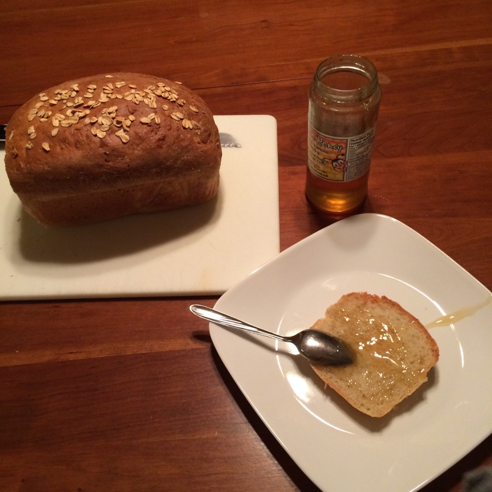 There is nothing better than homemade bread. Add oats and honey and you have a magic combination. Yum!